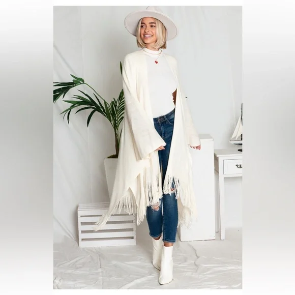 Boho Long Knit Fringed Cardigan - Picture 2 of 4
